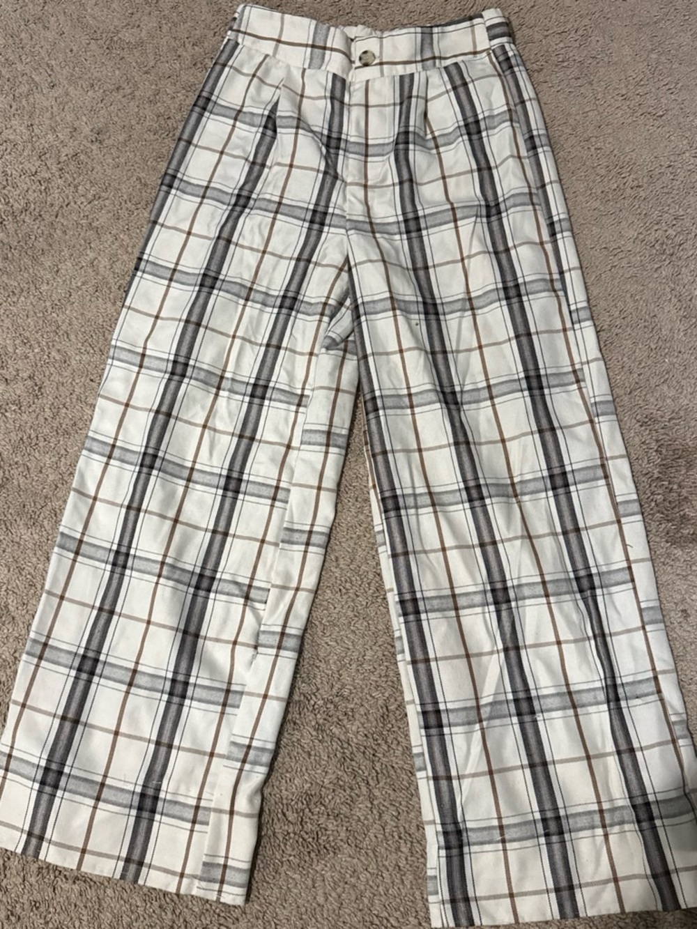 Rue21 White Plaid Wide-Leg Chinos